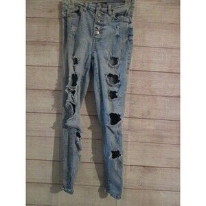 Hot Kiss Jeans Juniors Women's Size 5 Skinny Ankle Button-Fly Distressed Jeans